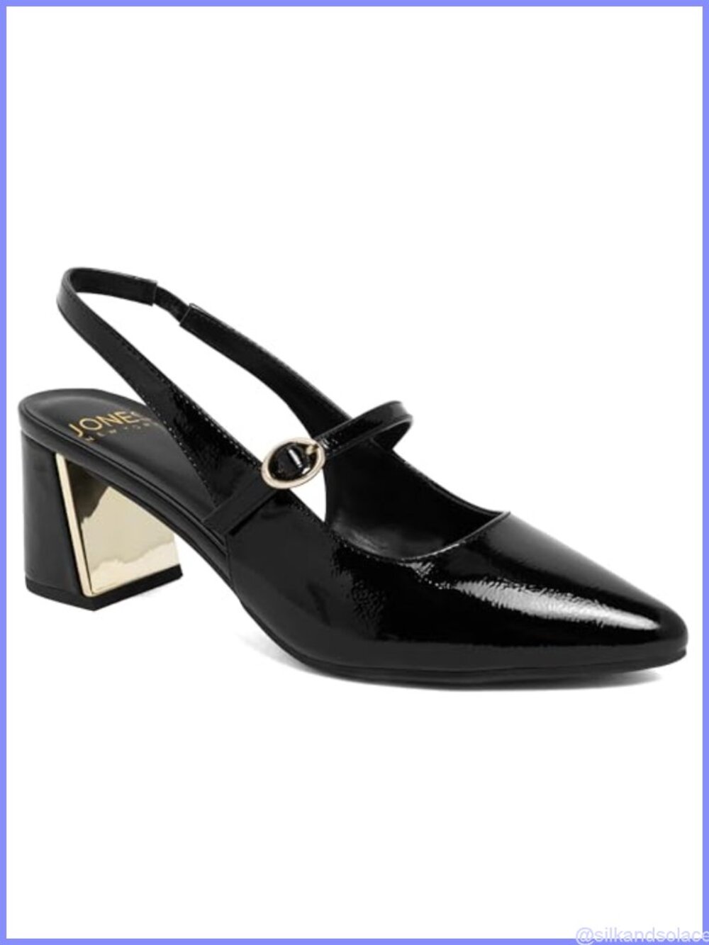 Pointed Toe Mary Jane Slingback Pumps Mid Block Heel Buckle Faux Leather